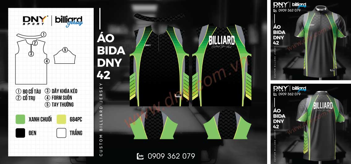 Áo bida màu đen phối xanh lá