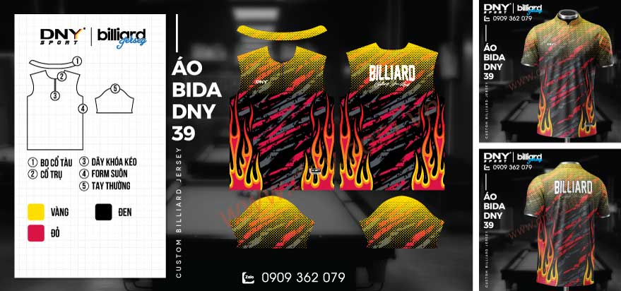 Áo bida vàng đen họa tiết lửa