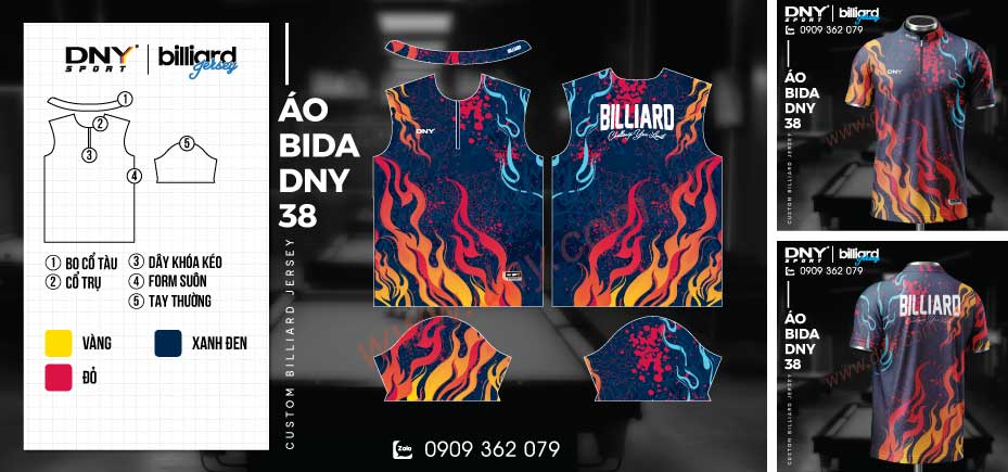 Áo bida xanh phối họa tiết lửa nghệ thuật