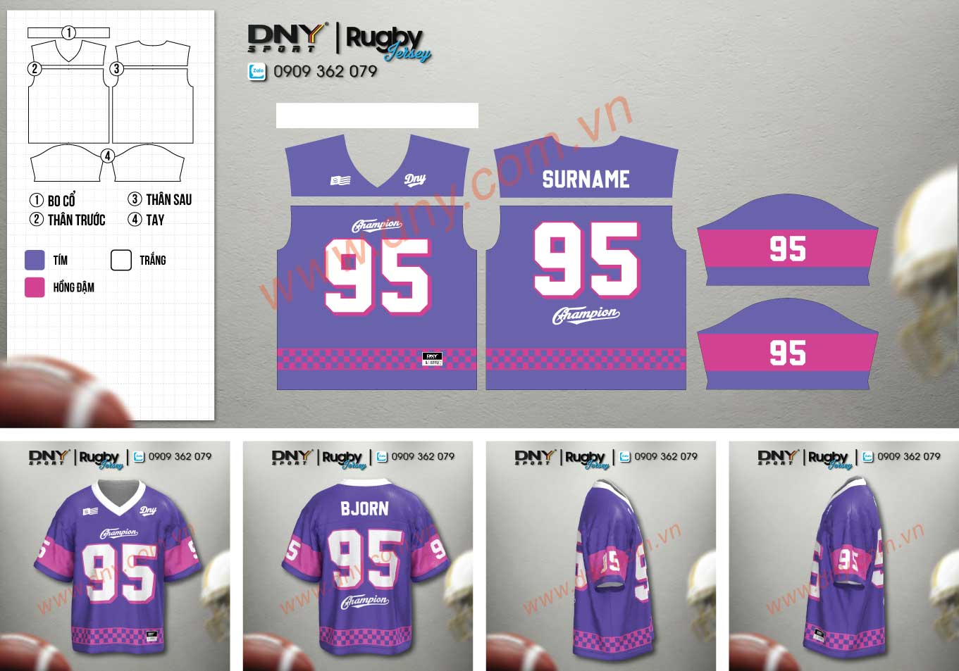 Áo bóng bầu dục tím số 95