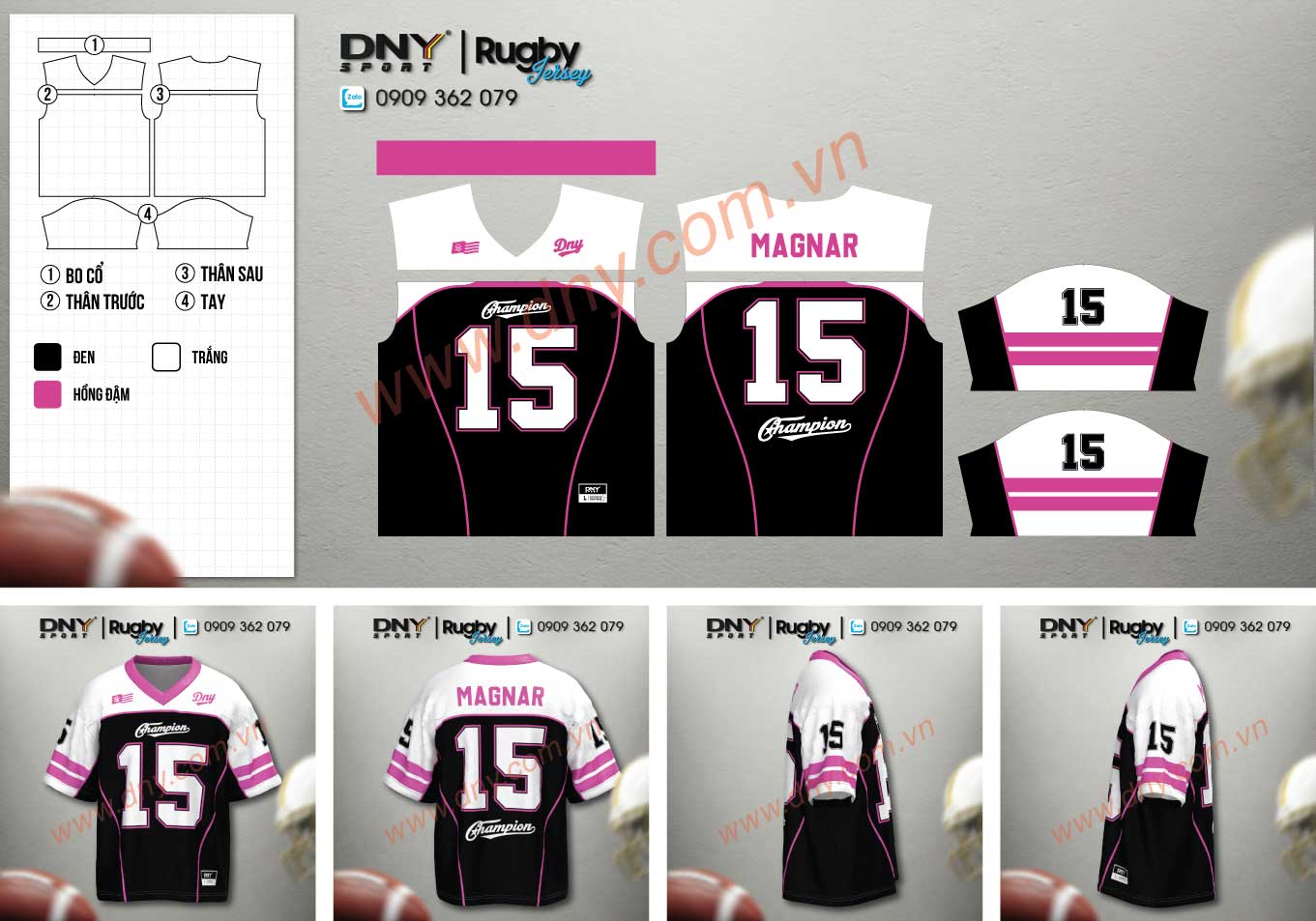 Áo football trắng đen số 15