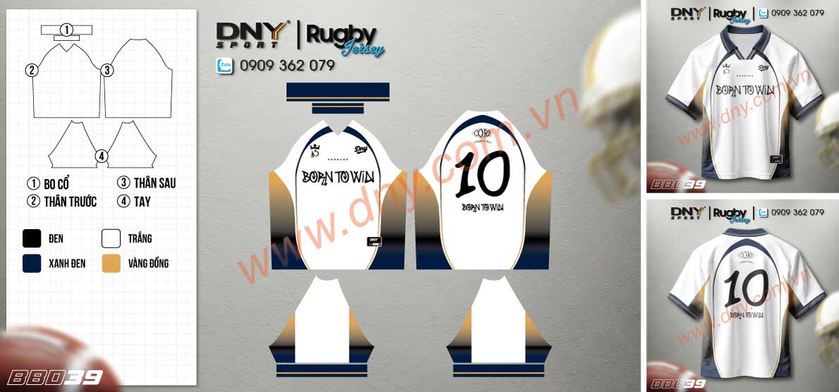 Áo rugby trắng xanh navy