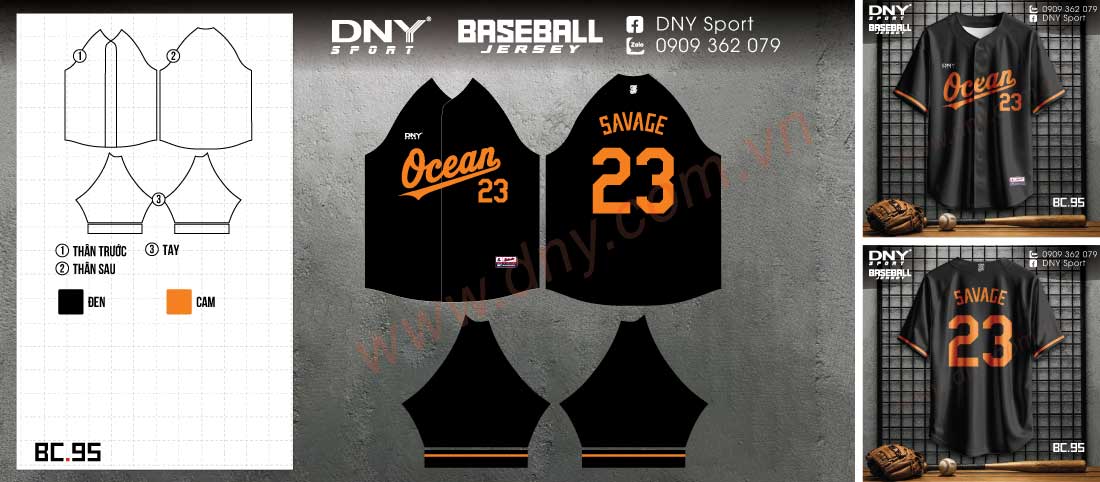 áo bóng chày đen cam