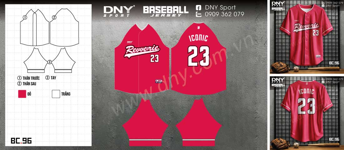 áo bóng chày đỏ trắng