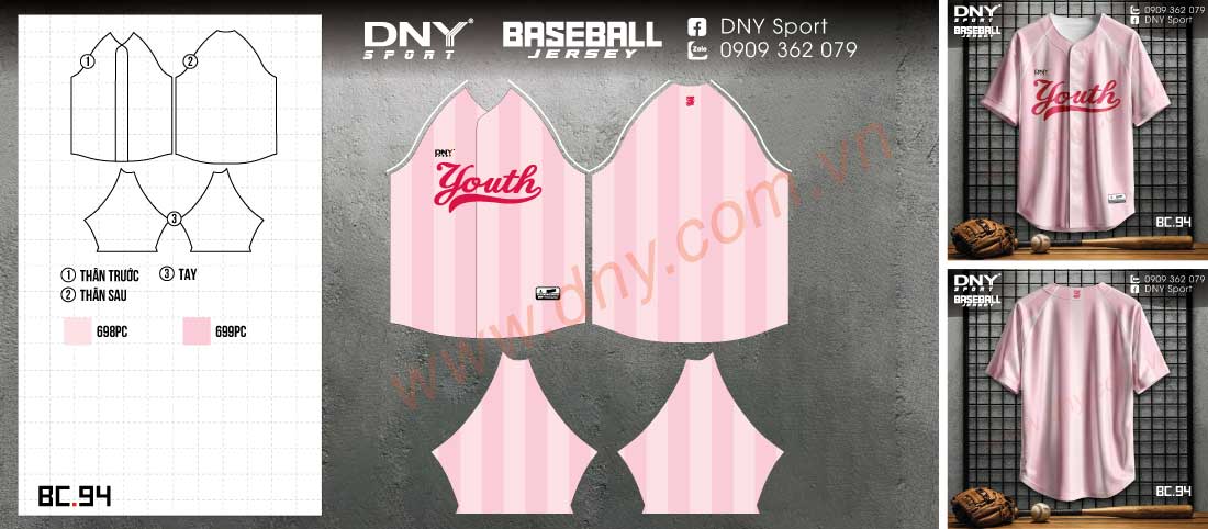 áo bóng chày hồng đỏ