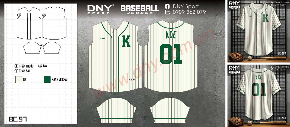 Áo bóng chày trắng kem sọc xanh phong cách cổ điển