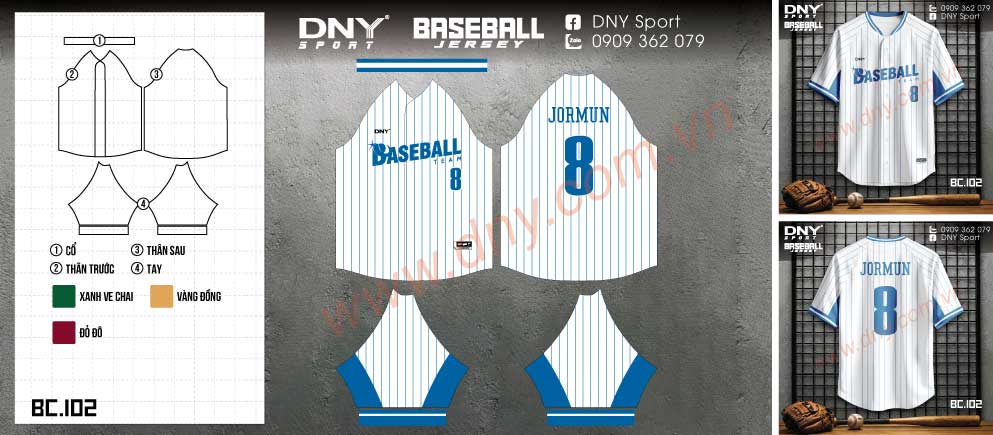 Áo bóng chày trắng sọc xanh