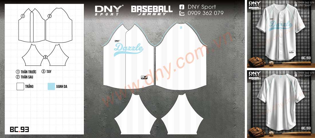 áo bóng chày trắng xanh