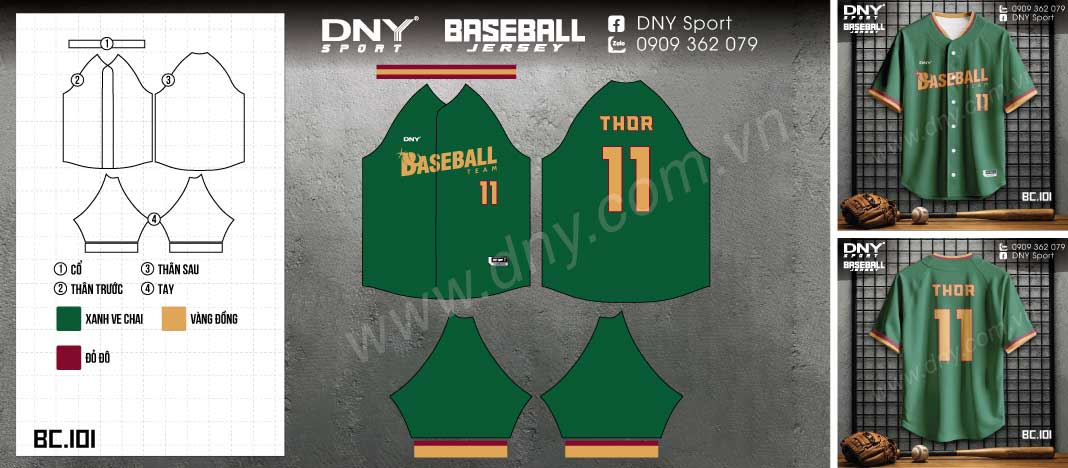 Áo bóng chày xanh lá Thor