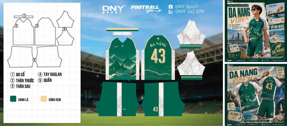 Áo bóng đá DNY Đà Nẵng họa tiết cẩm thạch Bộ quần áo bóng đá màu xanh ngọc phối tay vân đá cẩm thạch Đà Nẵng số 43