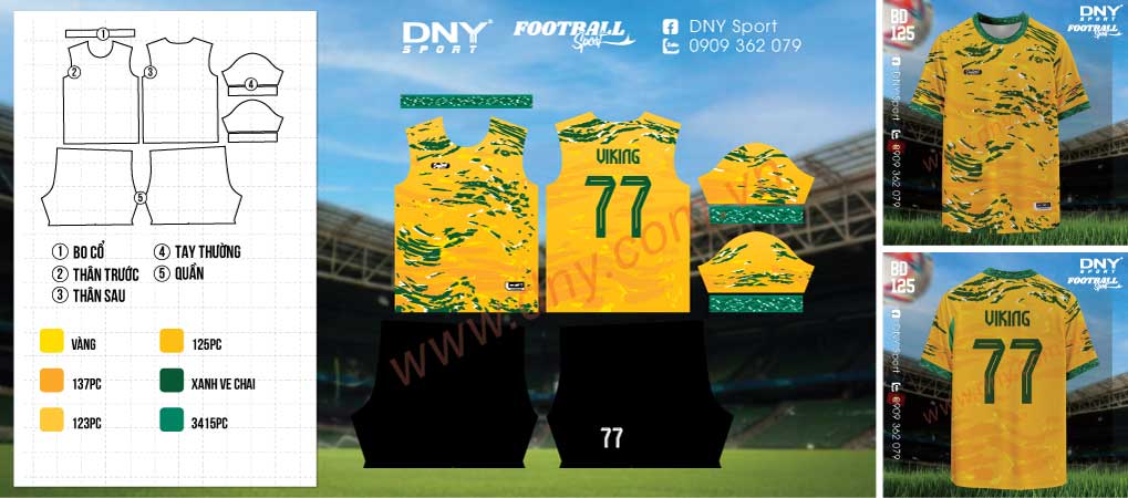 Áo bóng đá vàng phối xanh