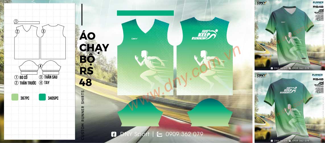 Áo chạy bộ gradient xanh lá in bóng người đang chạy