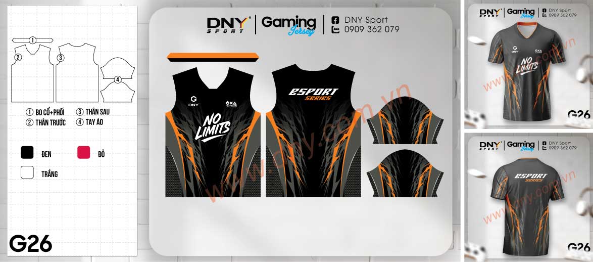 Áo thun game thủ Esport màu đen phối họa tiết tia sét màu cam chớp nhoáng