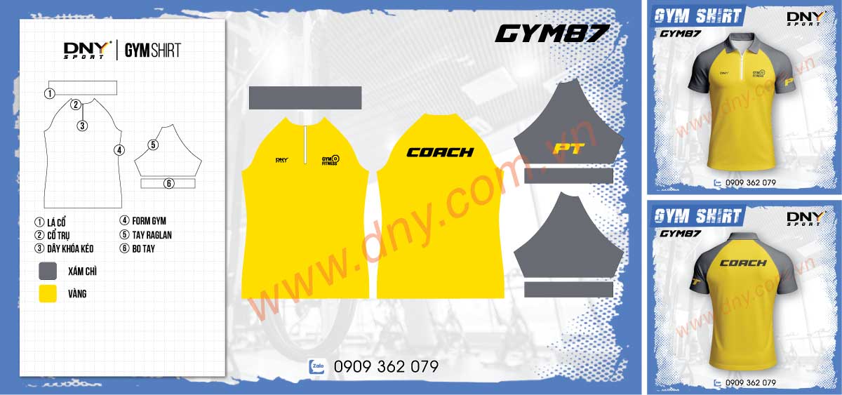 Áo gym Coach vàng phối xám