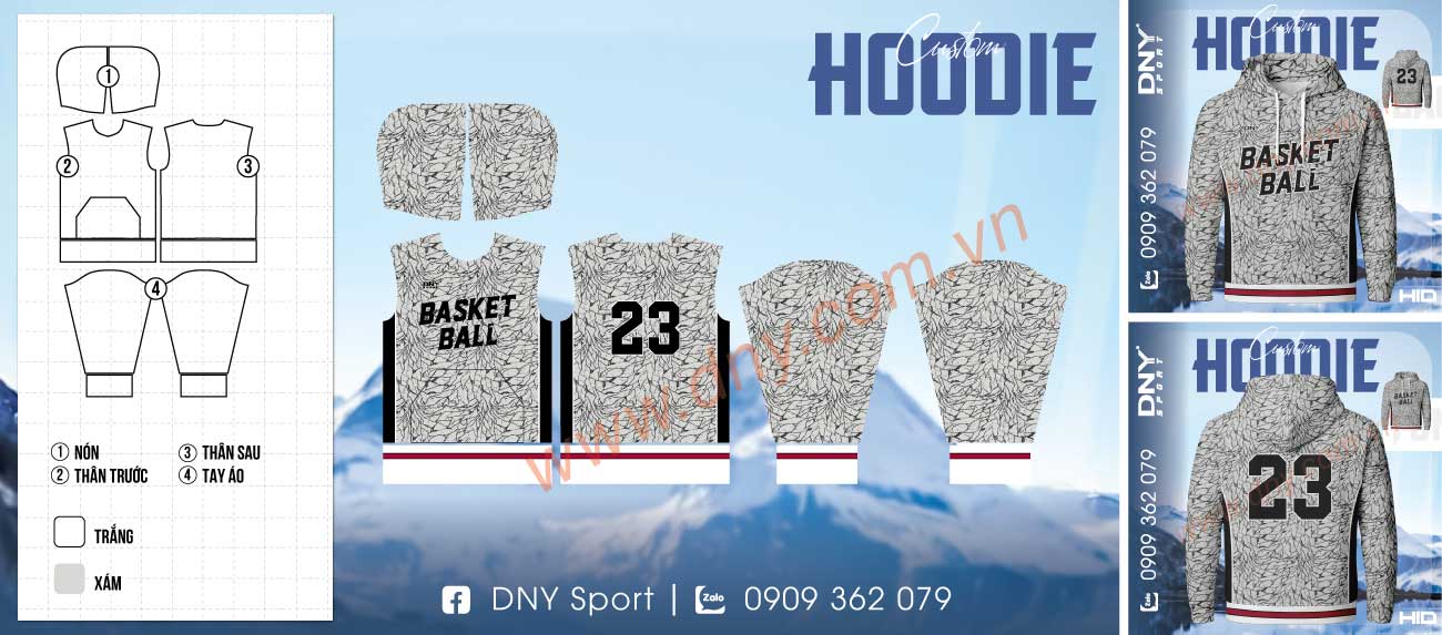 Áo hoodie bóng rổ xanh chuyển màu Áo hoodie bóng rổ màu xanh chuyển sắc với số 23