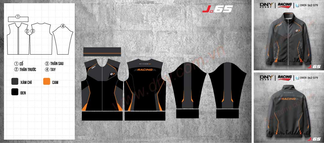 Áo khoác racing DNY đen họa tiết tia đỏ Áo khoác gió màu đen phối các đường kẻ sọc màu đỏ như tia chớp vút ngang