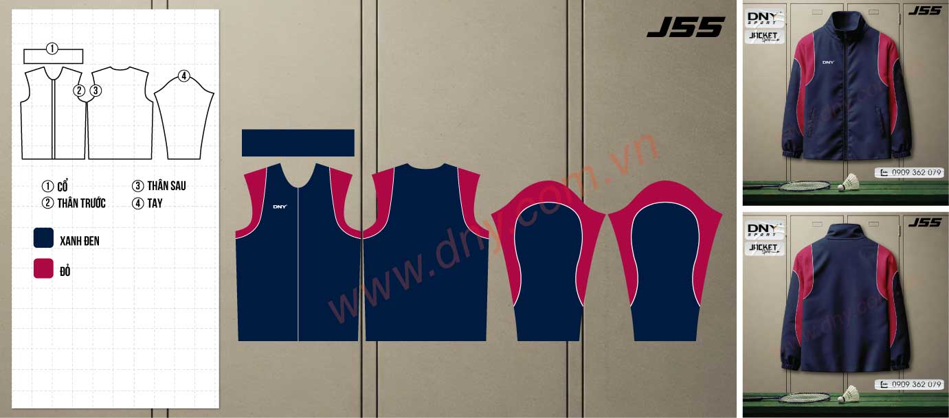 Áo khoác thể thao xanh navy phối đỏ