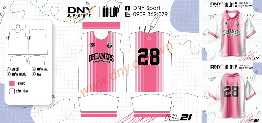 Áo lớp polo Dreamers sọc hồng trắng DNY