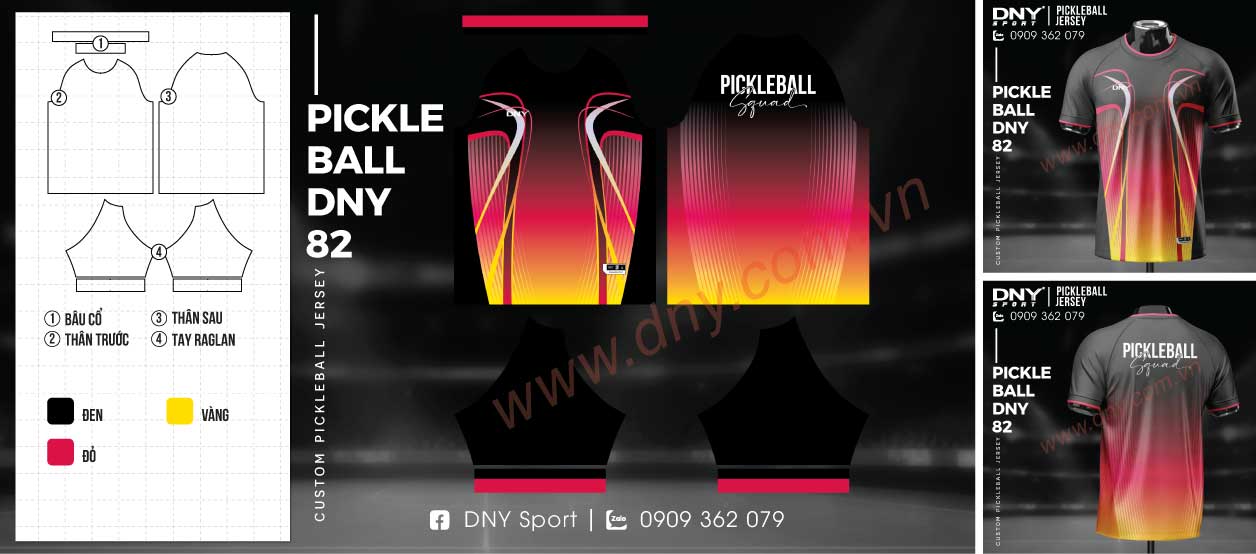 Áo pickleball màu đen chuyển màu hồng cam rực rỡ