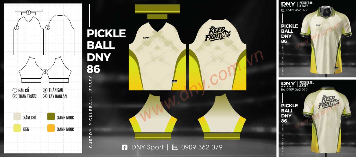 Áo pickleball DNY màu vàng kem chuyển sắc Áo thể thao pickleball màu vàng kem phối hiệu ứng gradient ở gấu áo