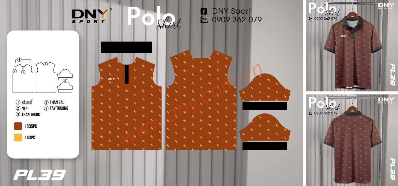 Áo polo nâu họa tiết ngựa vàng