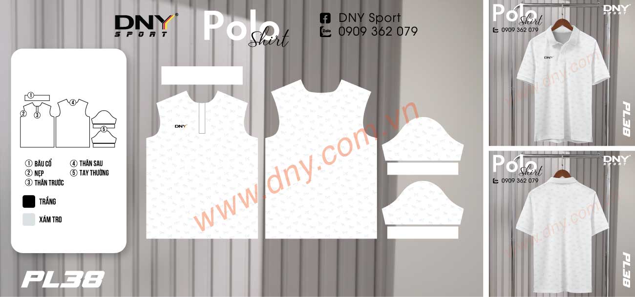 Áo polo trắng họa tiết ngựa chìm