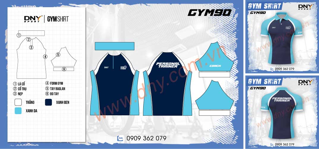 Áo polo PT navy Áo Personal Trainer navy phối xanh