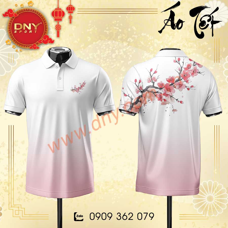 Áo polo Tết chuyển màu hoa đào