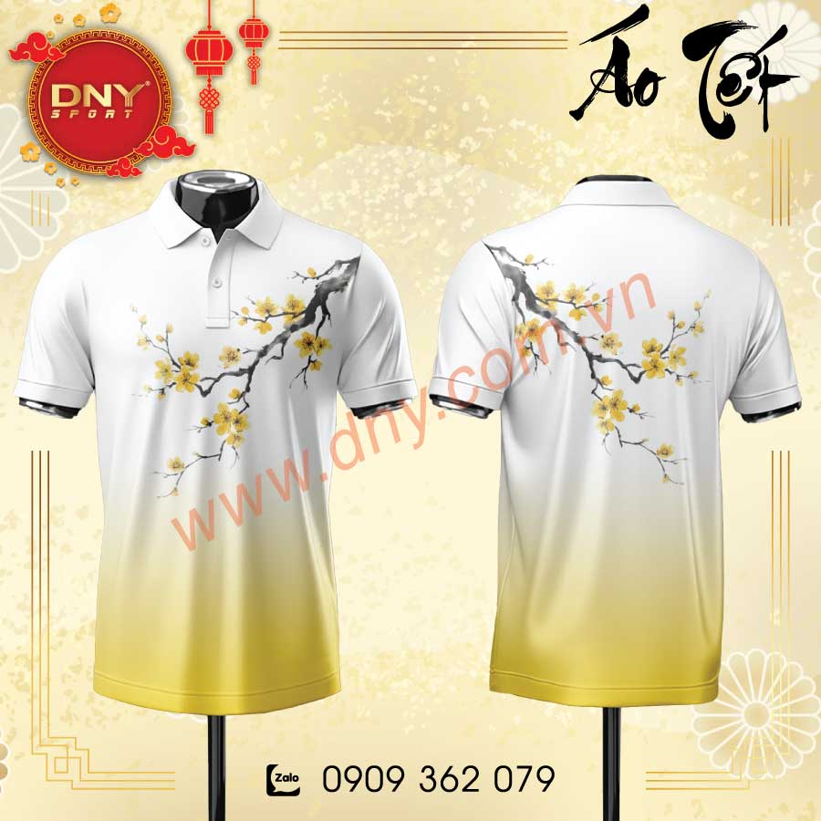 Áo polo Tết chuyển màu hoa mai