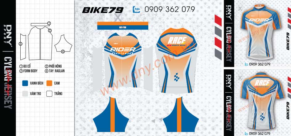 Áo quần xe đạp RIDER trắng cam xanh dương DNY Trang phục đạp xe chuyên nghiệp phối màu trắng cam xanh dương nổi bật