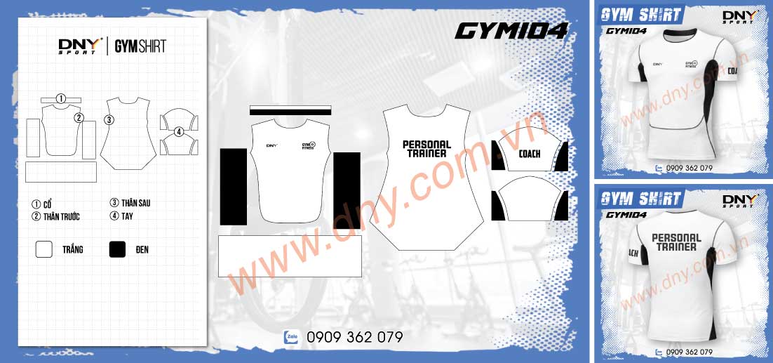Áo tập gym PT DNY màu trắng phối lườn đen Áo thun body tập gym màu trắng phối mảng đen hai bên hông dành cho huấn luyện viên