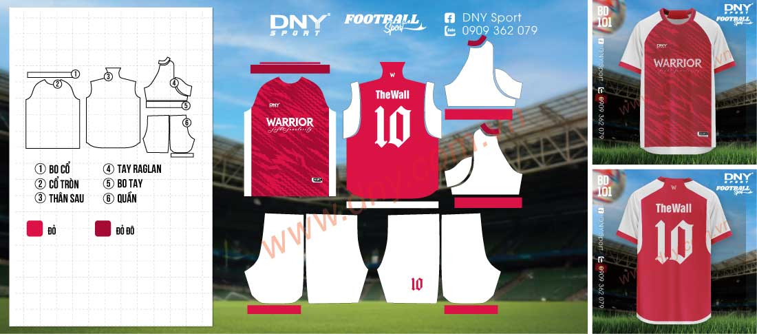 quần áo bóng đá đỏ trắng