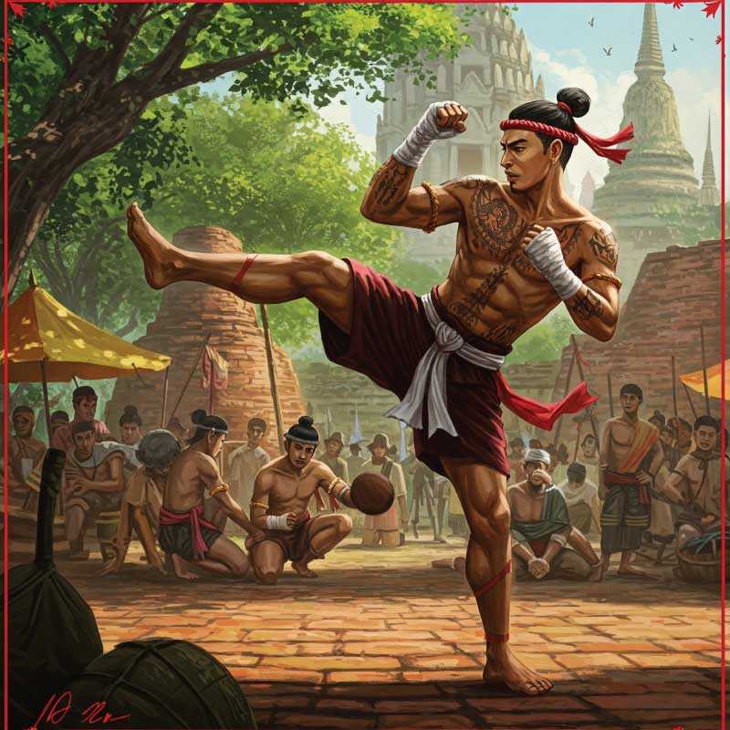 Chiến binh Thái Lan luyện tập Muay Thái trong thời kỳ Ayutthaya.