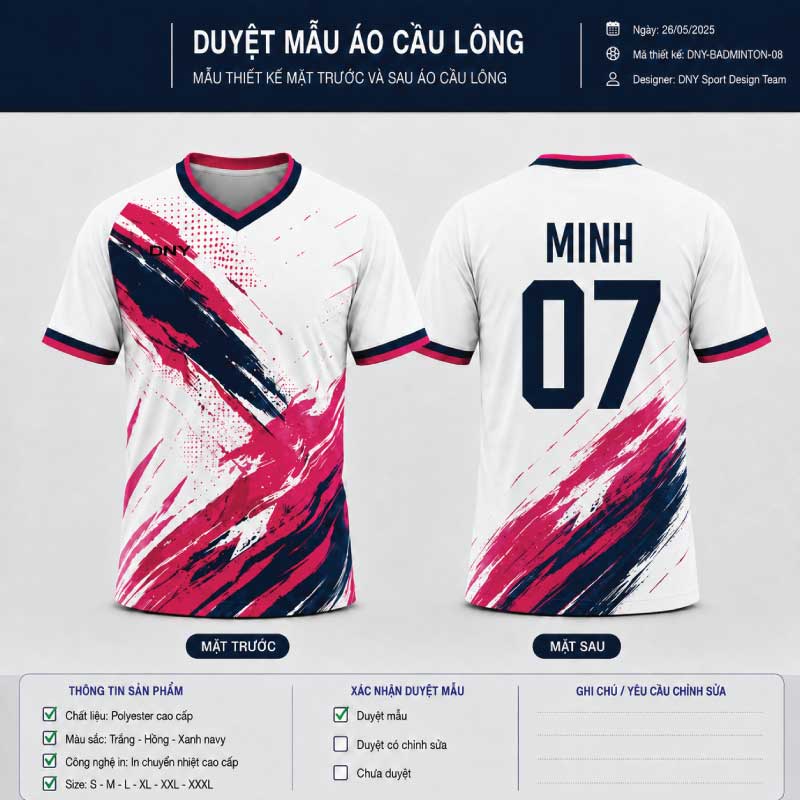 Mẫu thiết kế mặt trước và sau áo cầu lông