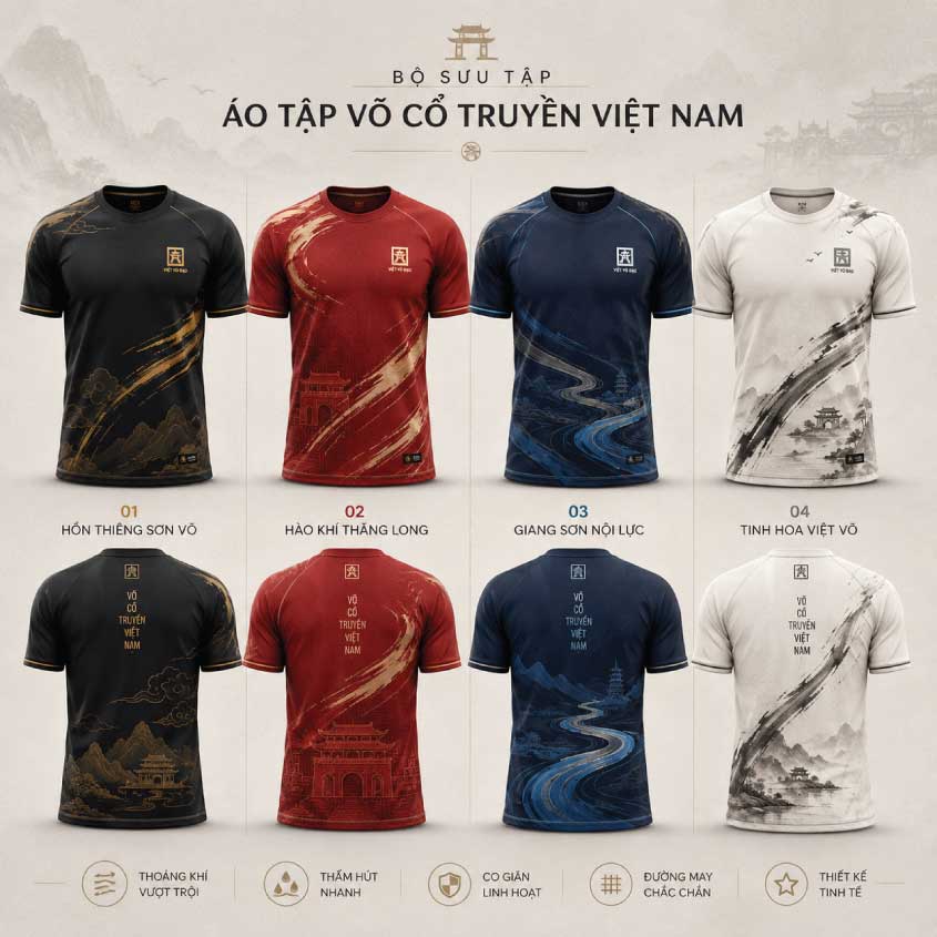 Mẫu áo tập Võ Cổ Truyền Việt Nam thiết kế hiện đại