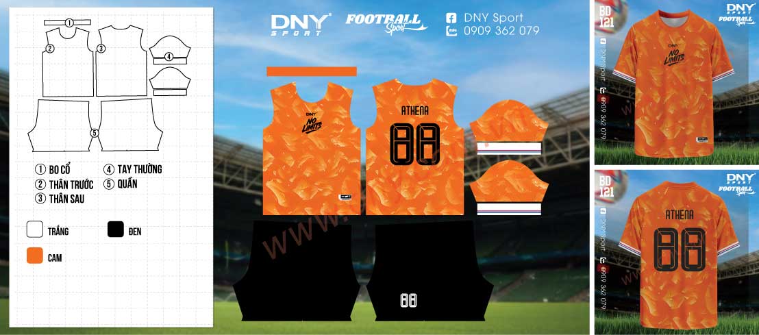 Áo bóng đá Athena Áo đá banh màu cam năng động