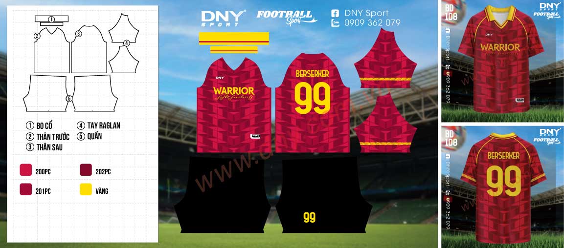 Bộ quần áo bóng đá đỏ Warrior