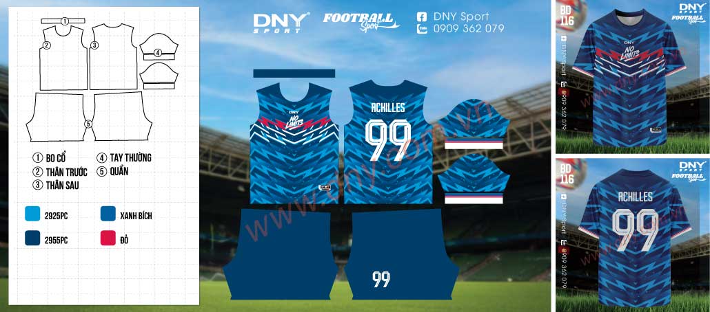 Áo đá banh xanh họa tiết zigzag