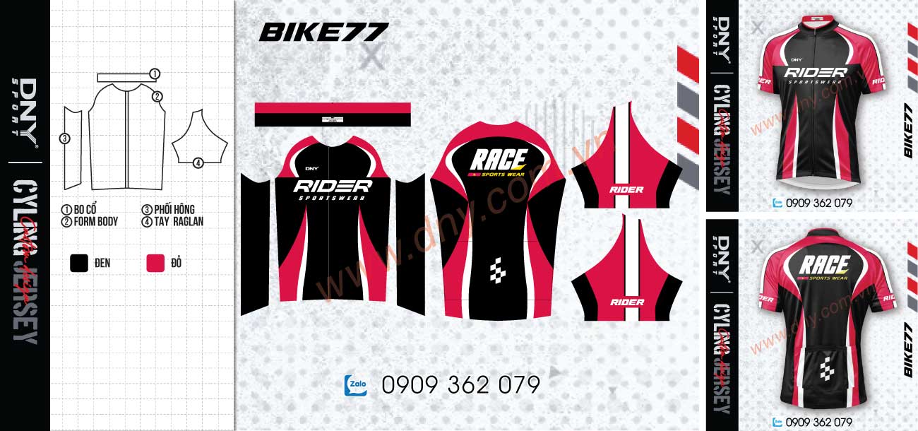 Bộ đồ đạp xe đen đỏ racing