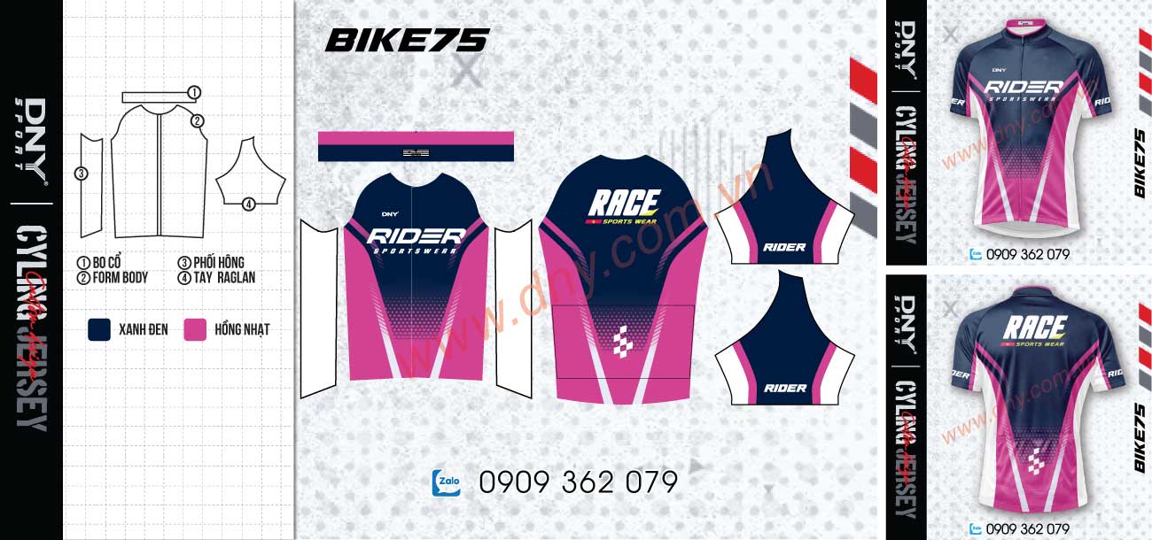 Bộ đồ đạp xe xanh đen phối hồng